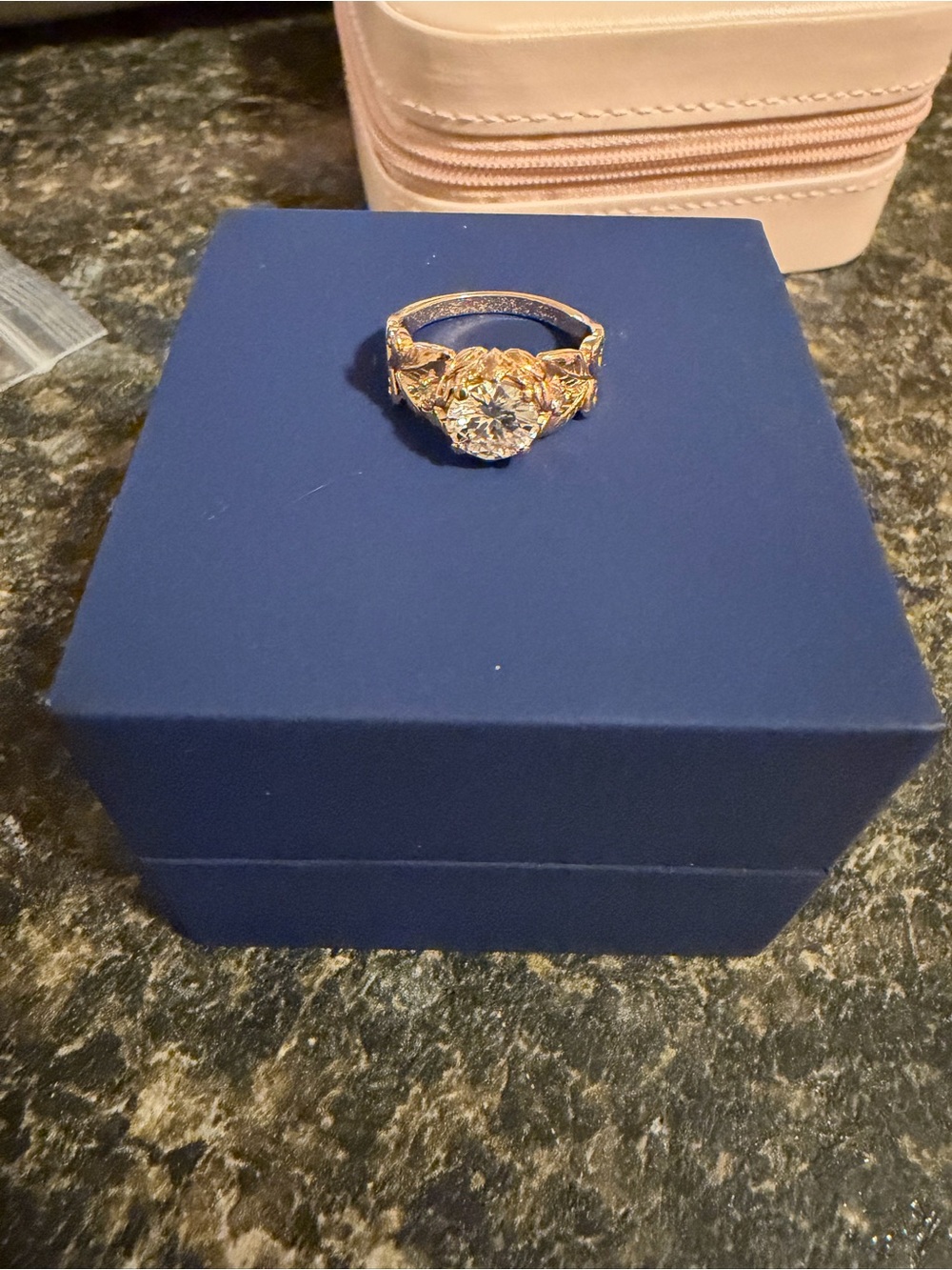 Gold Floral Halo Ring with Clear Center Stone